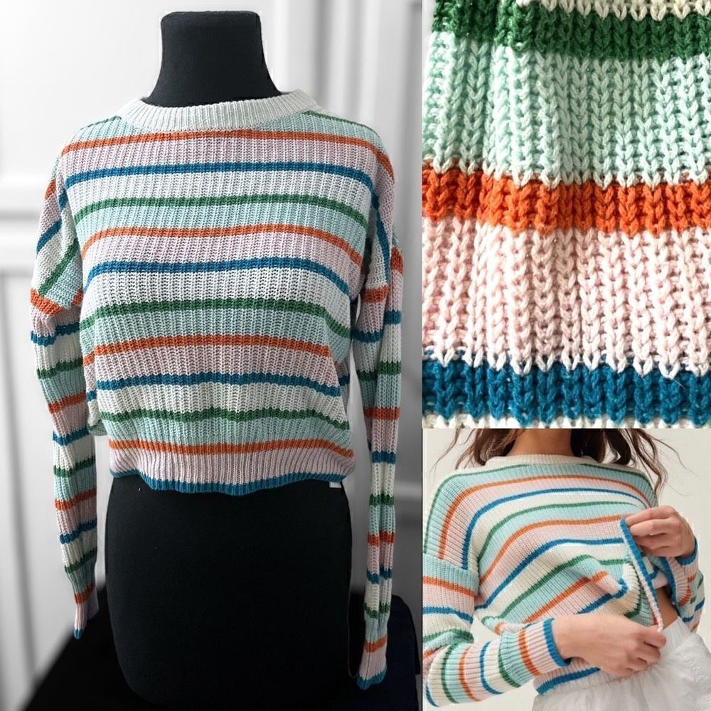 URBAN OUTFITTERS Andi Intarsia Knit Crew Neck Sweater 90s stripes size XS